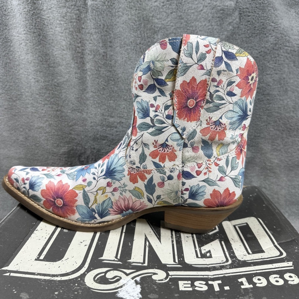 dingo cowgirl boots white floral pixie rose womens 7 inch snip toe western boots - Picture 4 of 12